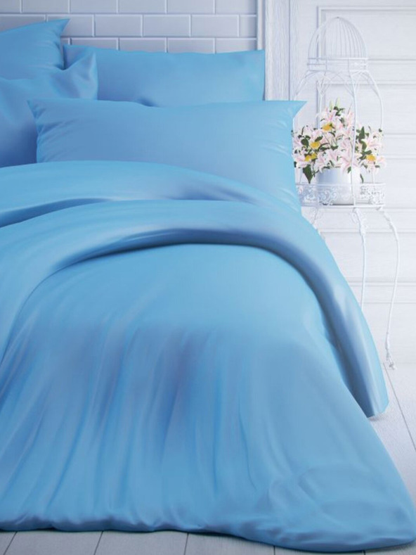 Kvalitex Set di biancheria da letto francese in cotone tinta unita 240x200, 70x90cm blu