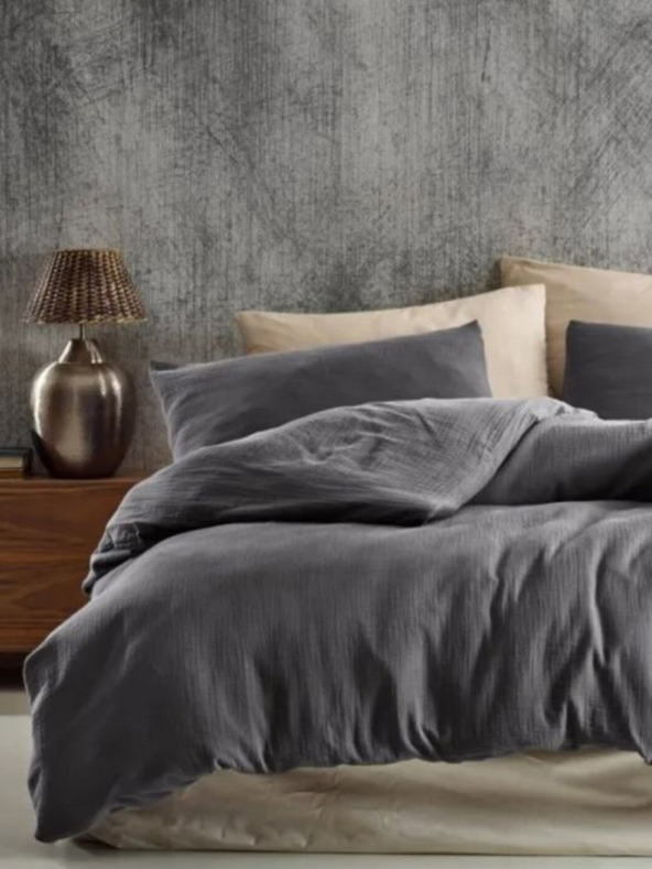 Kvalitex Set di biancheria da letto francese in mussola 240x220, 70x90cm grigio scuro Kvalitex