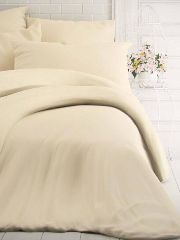 Kvalitex Biancheria da letto francese in cotone tinta unita 220x200, 70x90cm bianco sporco