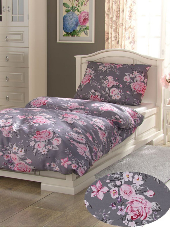 Kvalitex Biancheria da letto in cotone prolunga Provence Collection 140x220, 70x90cm Beatrice grigio Kvalitex