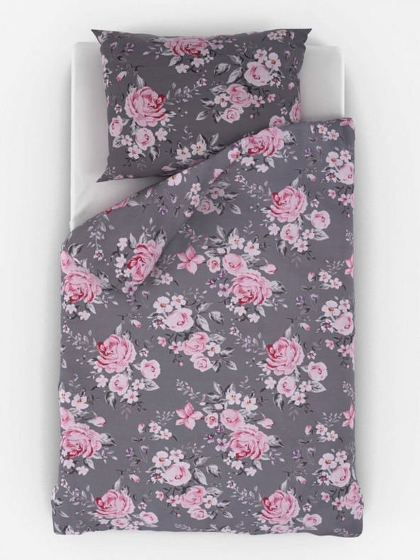 Kvalitex Biancheria da letto in cotone prolunga Provence Collection 140x220, 70x90cm Beatrice grigio Kvalitex