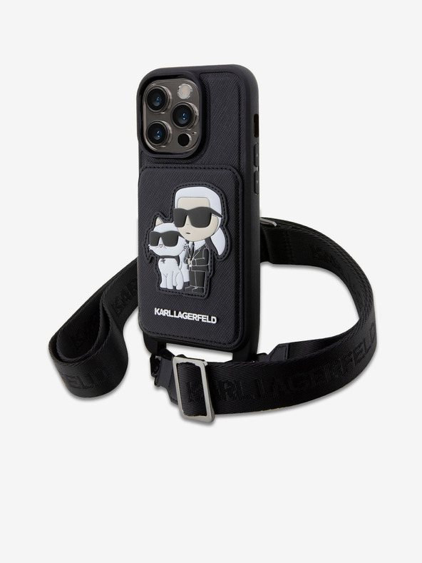 Karl Lagerfeld Karl Lagerfeld Saffiano Crossbody Cinturino Karl and Choupette NFT Cover per iPhone 14 Pro Nero