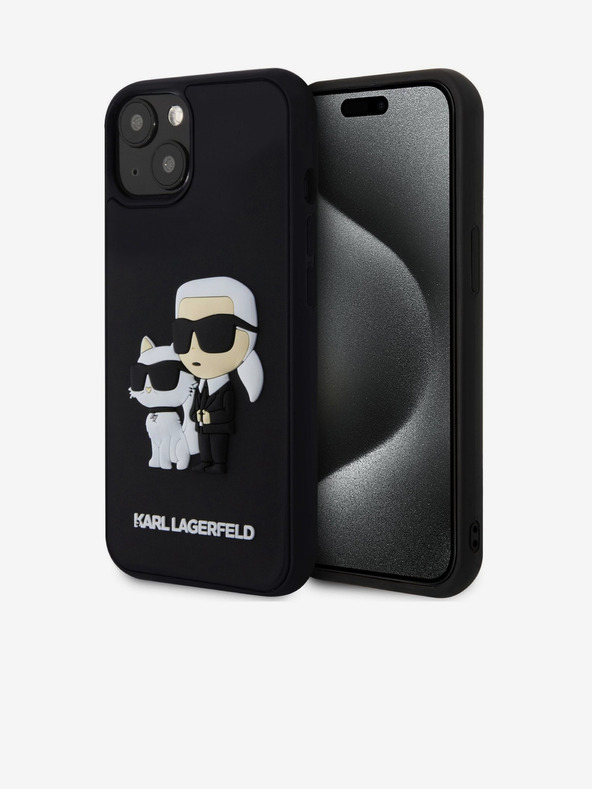 Karl Lagerfeld Karl Lagerfeld 3D Rubber Karl and Choupette Cover Posteriore per iPhone 15 Nero
