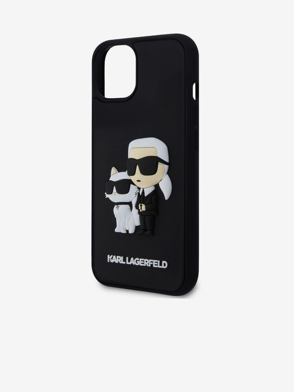 Karl Lagerfeld Karl Lagerfeld 3D Rubber Karl and Choupette Cover Posteriore per iPhone 15 Nero