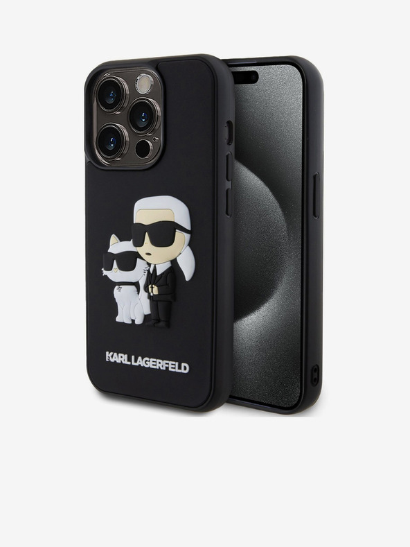 Karl Lagerfeld Karl Lagerfeld 3D Rubber Karl and Choupette Cover Posteriore per iPhone 15 Pro Nero