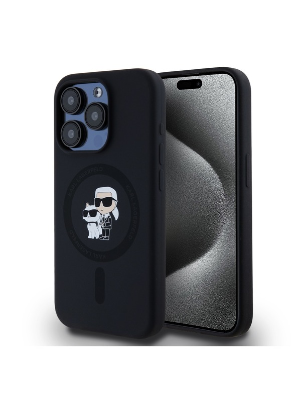Karl Lagerfeld Karl Lagerfeld Liquid Silicone Karl and Choupette Magsafe Cover Posteriore per iPhone 15 Pro Nero