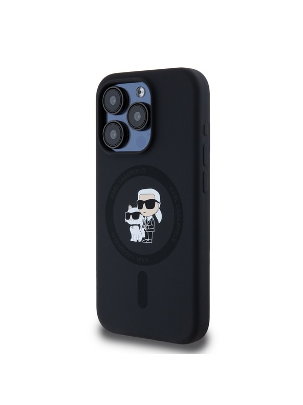 Karl Lagerfeld Karl Lagerfeld Liquid Silicone Karl and Choupette Magsafe Cover Posteriore per iPhone 15 Pro Nero