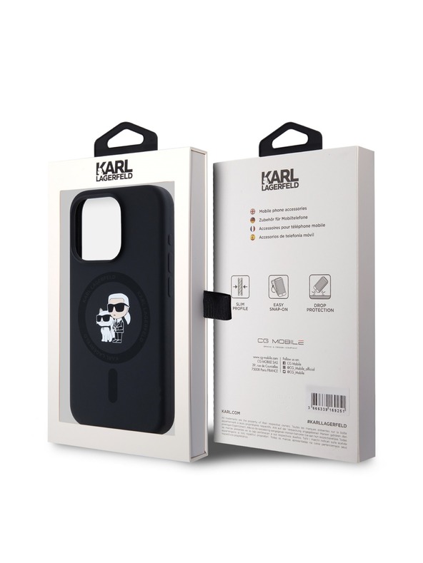 Karl Lagerfeld Karl Lagerfeld Liquid Silicone Karl and Choupette Magsafe Cover Posteriore per iPhone 15 Pro Nero