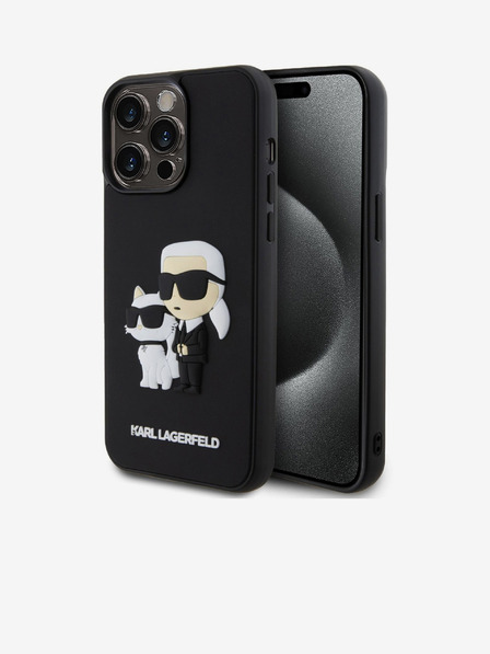 Karl Lagerfeld 3D Rubber Karl and Choupette Cover Posteriore per iPhone 15 Pro Max Nero Karl Lagerfeld
