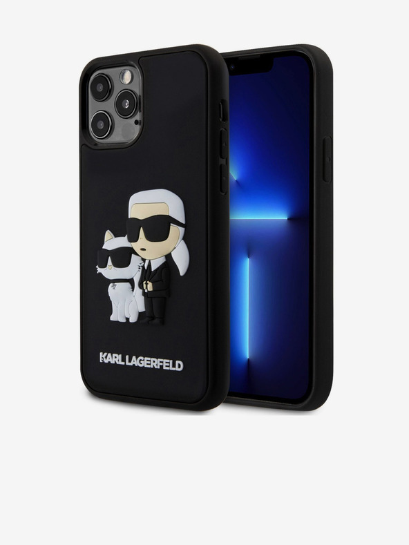 Karl Lagerfeld 3D Rubber Karl and Choupette Cover Posteriore per iPhone 12/12 Pro Nero Karl Lagerfeld