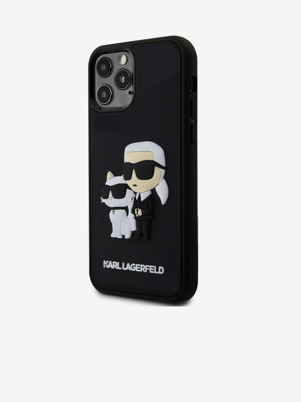 Karl Lagerfeld 3D Rubber Karl and Choupette Cover Posteriore per iPhone 12/12 Pro Nero Karl Lagerfeld