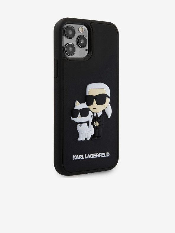 Karl Lagerfeld 3D Rubber Karl and Choupette Cover Posteriore per iPhone 12/12 Pro Nero Karl Lagerfeld