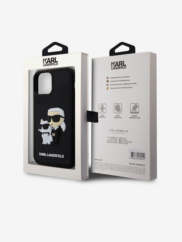 Karl Lagerfeld 3D Rubber Karl and Choupette Cover Posteriore per iPhone 12/12 Pro Nero Karl Lagerfeld