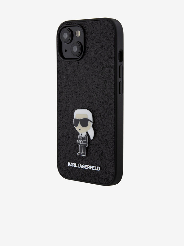 Karl Lagerfeld Karl Lagerfeld Fixed Glitter Metal Ikonik Cover Posteriore per iPhone 15 Nero