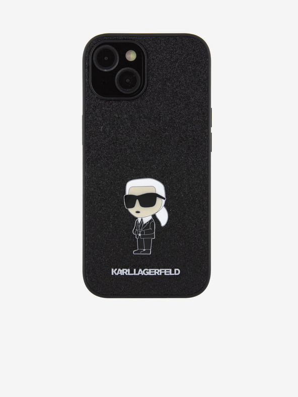 Karl Lagerfeld Karl Lagerfeld Fixed Glitter Metal Ikonik Cover Posteriore per iPhone 15 Nero