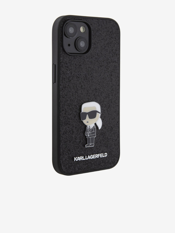 Karl Lagerfeld Karl Lagerfeld Fixed Glitter Metal Ikonik Cover Posteriore per iPhone 15 Nero