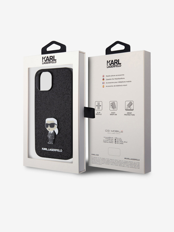 Karl Lagerfeld Karl Lagerfeld Fixed Glitter Metal Ikonik Cover Posteriore per iPhone 15 Nero