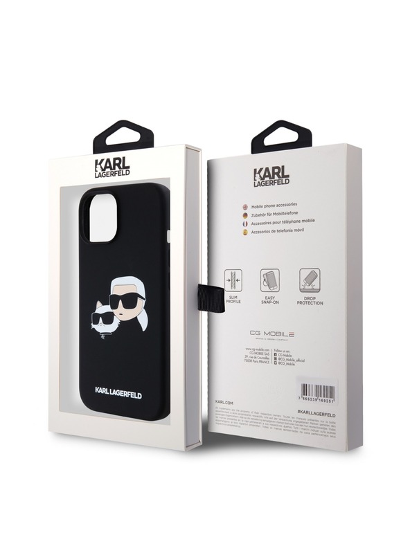 Karl Lagerfeld Liquid Silicone Double Heads Magsafe Cover Posteriore per iPhone 15 Nero Karl Lagerfeld