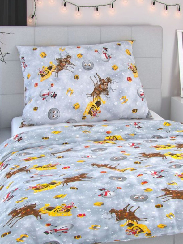 Kvalitex Biancheria da letto natalizia 140x220, 70x90cm SNOWFLIES grigio