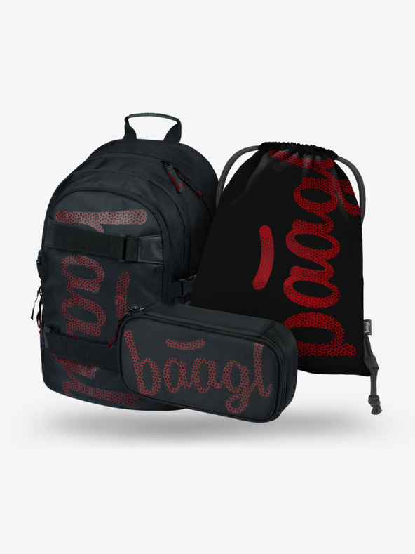 BAAGL  Set scuola nero - zaino, astuccio, borsa Baagl Skate Red