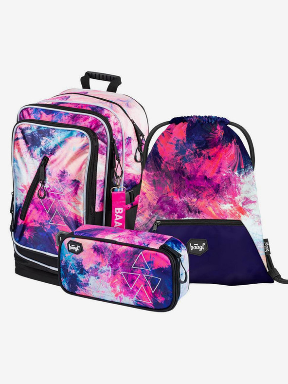 BAAGL  Rosa 3 set astratto: zaino, astuccio, borsa Baagl
