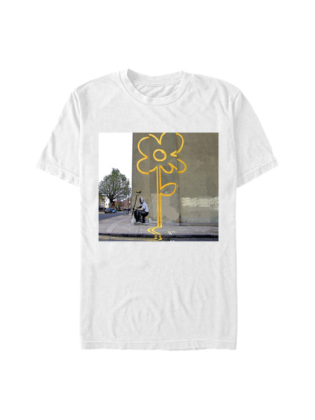 ZOOT.Fan Banksy bianco (brandizzato) Fiore linea gialla