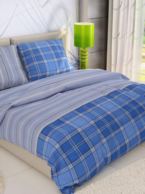 Kvalitex Biancheria da letto francese in cotone esteso DELUX 240x220, 70x90cm blu CAMPUS