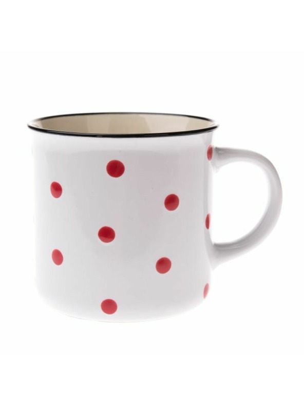 Casa de Engel Tazza in ceramica, bianca con pois rossi, 470ml, 6/24