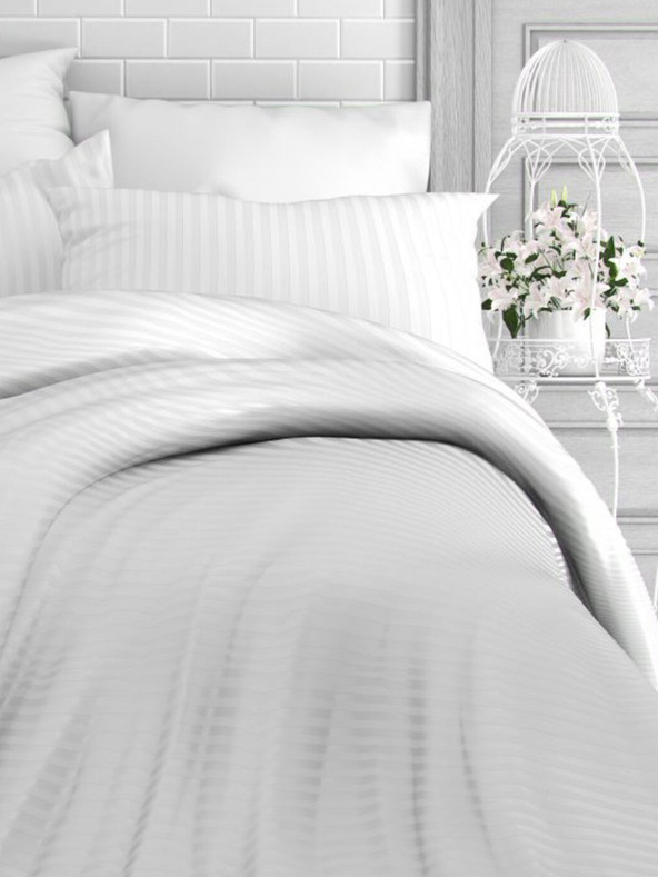 Kvalitex Biancheria da letto estesa in raso con riga 140x220, 70x90cm BIANCO