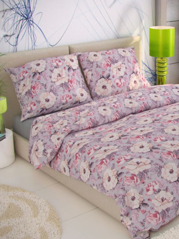 Kvalitex Biancheria da letto in crêpe francese 220x200, 70x90cm Ester grigio Kvalitex