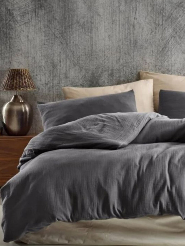 Kvalitex Biancheria da letto in mussola 140x200, 70x90cm grigio scuro Kvalitex