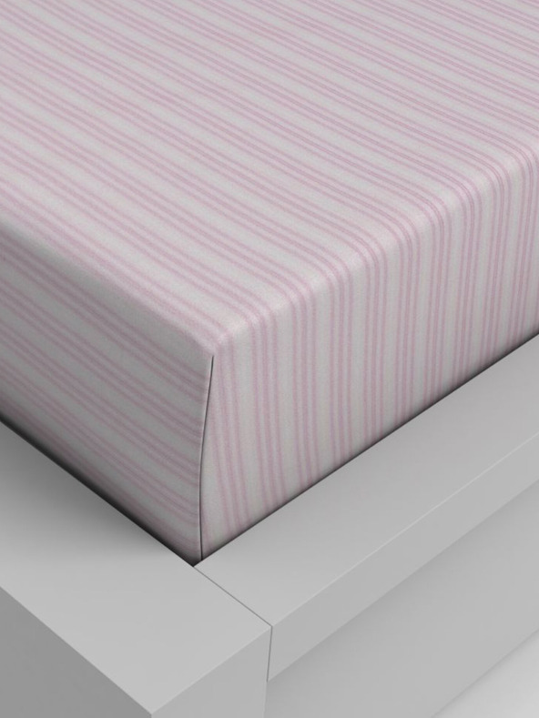 Kvalitex Lenzuolo di cotone con elastico 120x200cm a righe rosa Kvalitex