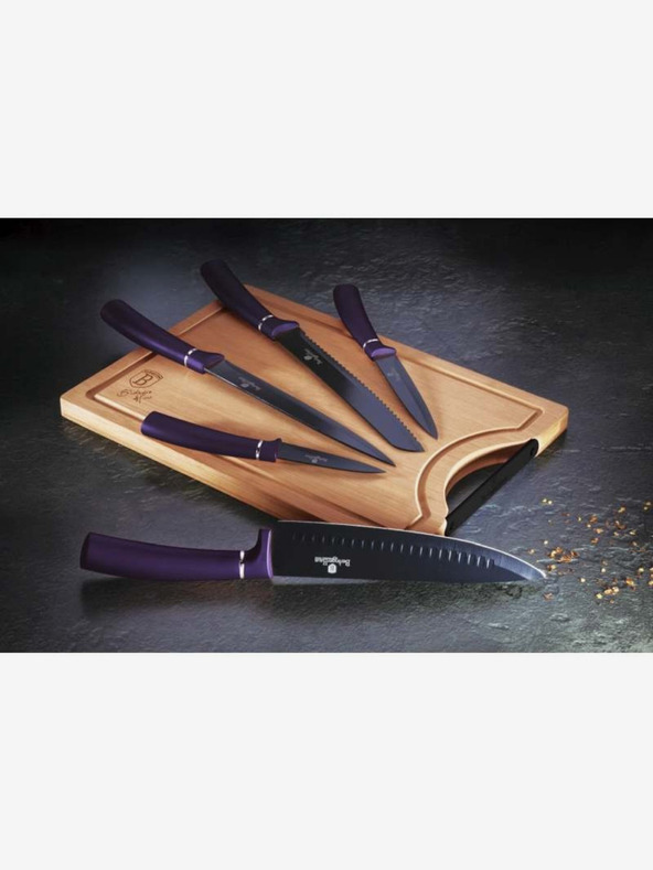 Berlingerhaus Set di cinque coltelli con superficie antiaderente + tagliere BERLINGERHAUS Linea metallizzata viola