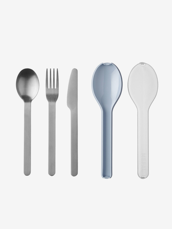 Mepal Set di posate da viaggio in acciaio inox in argento e azzurro Ellipse
