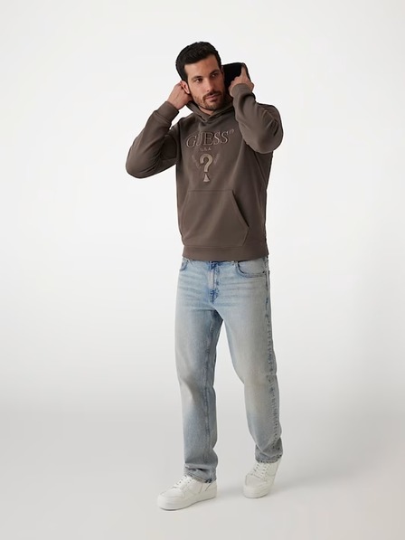 Guess Jeans Felpa con cappuccio marrone uomo con logo ricamato Guess jeans