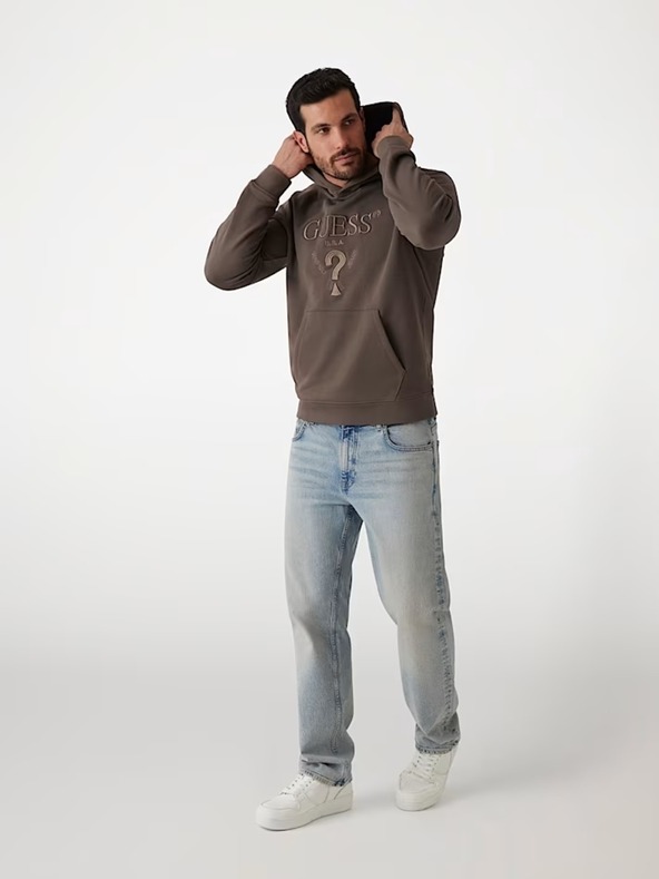 Guess Jeans Felpa con cappuccio marrone uomo con logo ricamato Guess jeans