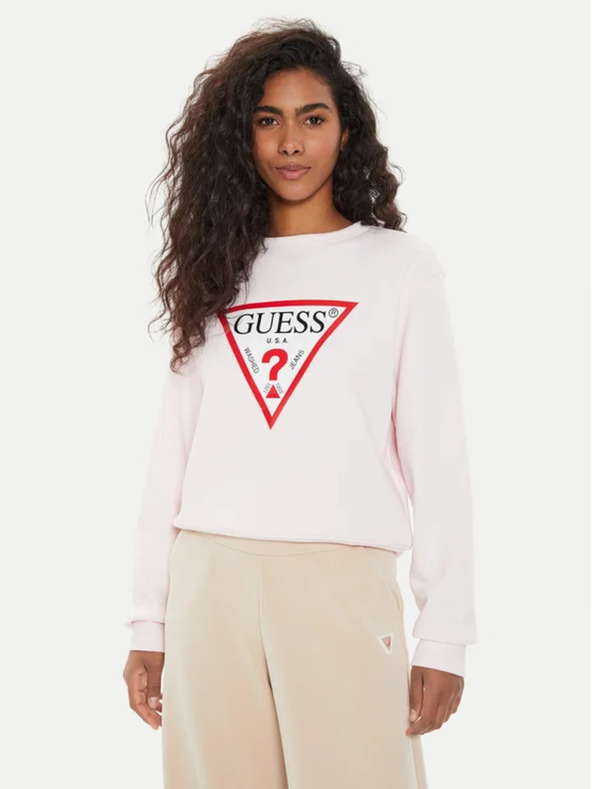 Guess Jeans Felpa rosa da donna con logo big triangle Guess jeans