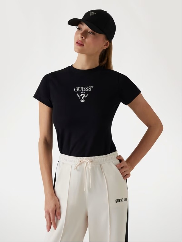 Guess Jeans Maglia nera da donna con logo frontale Guess jeans