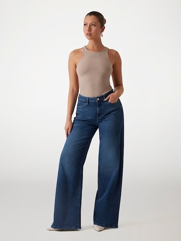 Guess Jeans Canotta marrone chiaro da donna con logo 4G Guess jeans