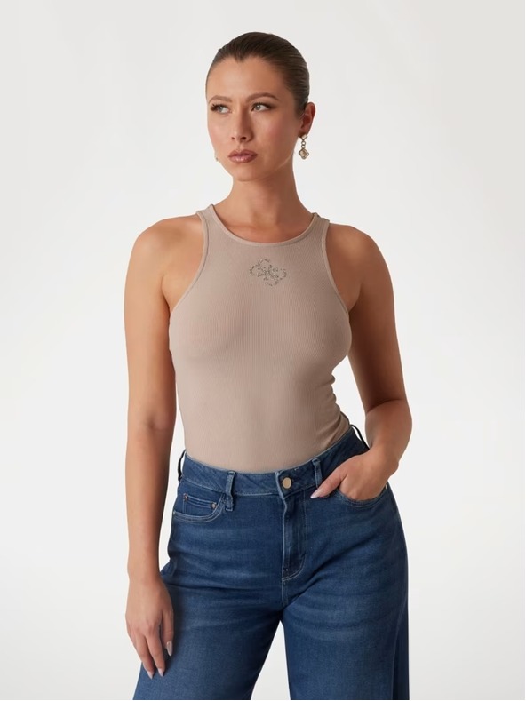 Guess Jeans Canotta marrone chiaro da donna con logo 4G Guess jeans
