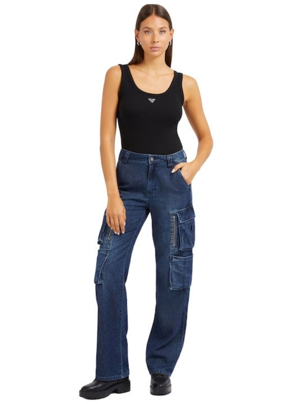 Guess Jeans Canotta nera da donna con logo small triangle Guess jeans