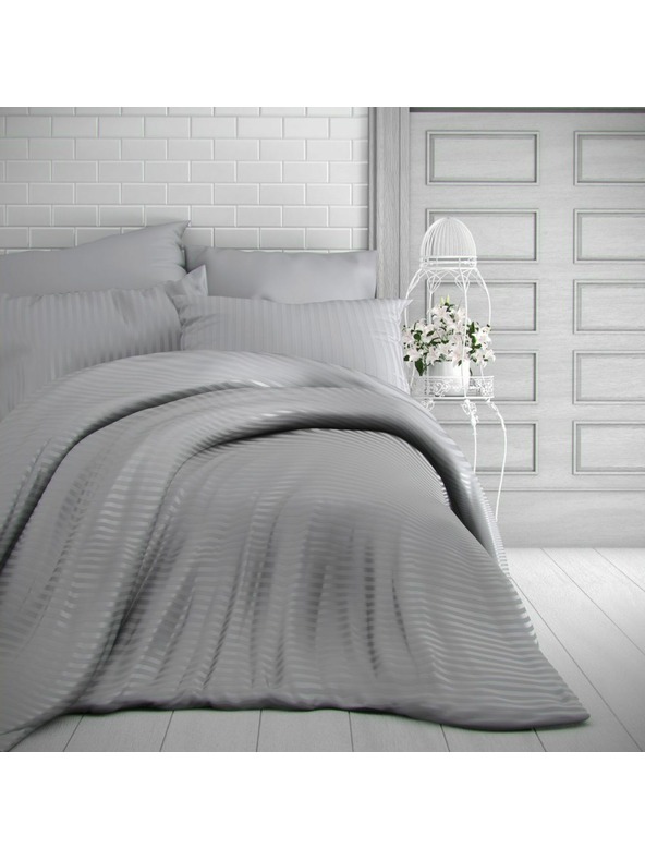 Kvalitex Biancheria da letto in raso a righe 140x200, 70x90cm grigio chiaro Kvalitex