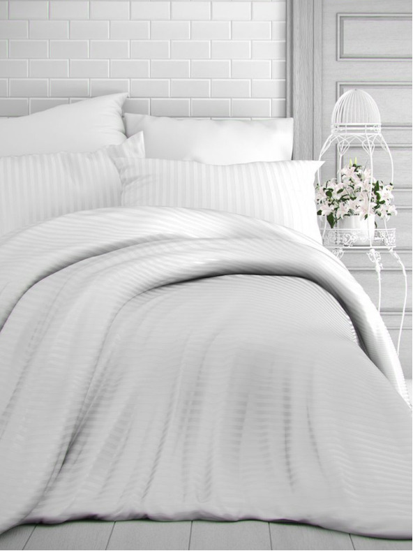 Kvalitex Lenzuola in raso a righe 140x200, 70x90cm BIANCO