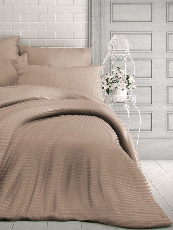 Kvalitex Set di biancheria da letto in raso francese a righe 1+2, 240x200, 70x90cm beige Kvalitex
