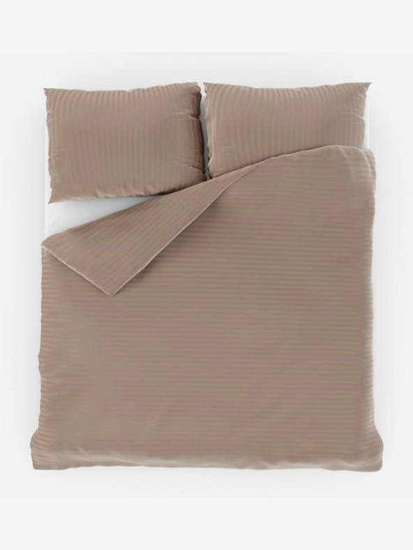 Kvalitex Set di biancheria da letto in raso francese a righe 1+2, 240x200, 70x90cm beige Kvalitex