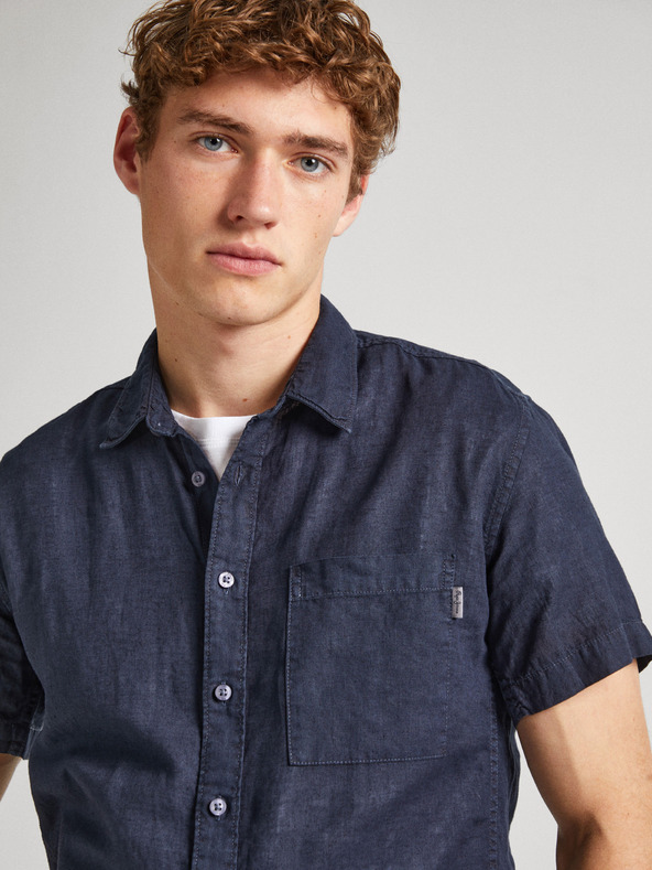Pepe Jeans Camicia di lino a maniche corte Pepe Jeans blu scuro da uomo