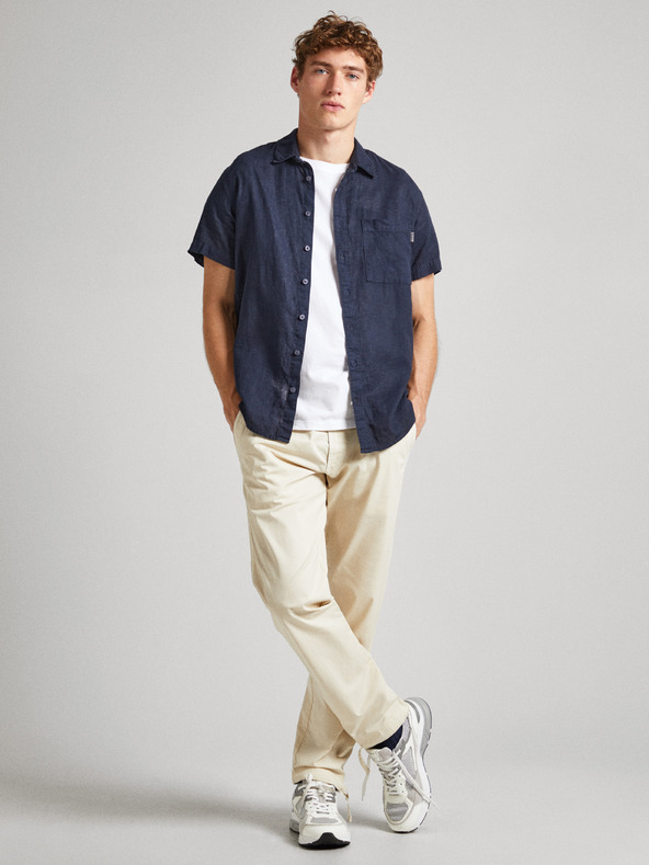 Pepe Jeans Camicia di lino a maniche corte Pepe Jeans blu scuro da uomo