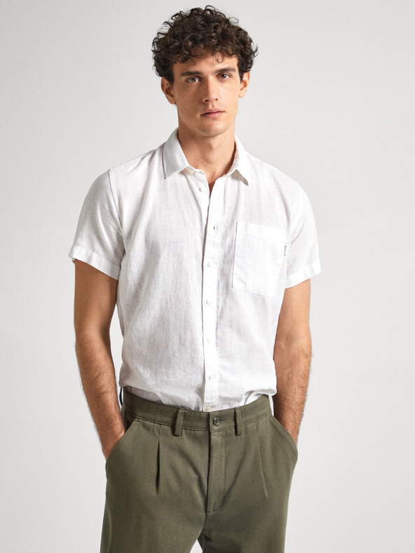 Pepe Jeans Camicia di lino a maniche corte bianca da uomo Pepe Jeans