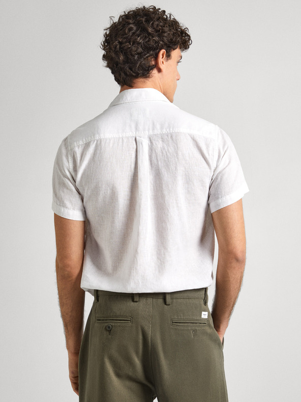 Pepe Jeans Camicia di lino a maniche corte bianca da uomo Pepe Jeans
