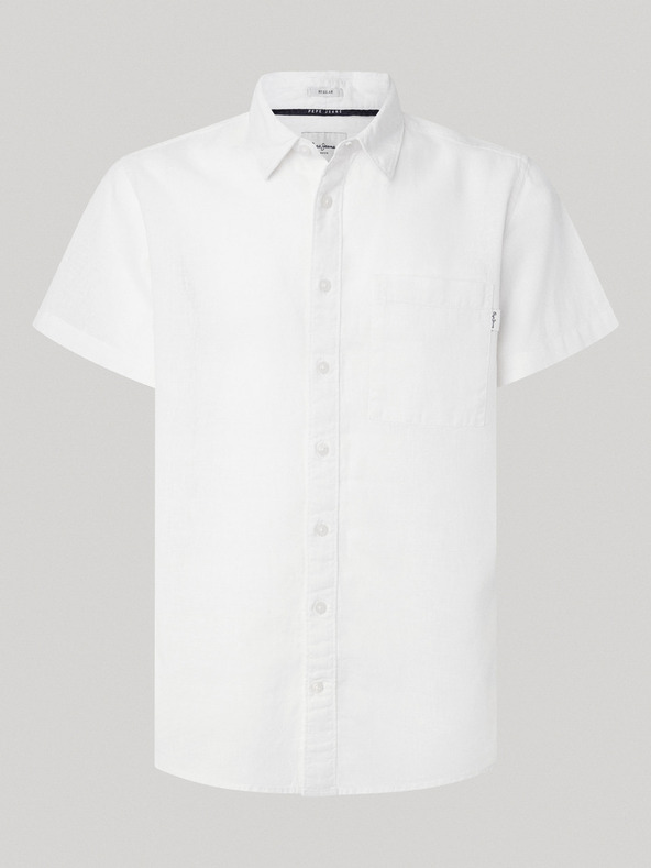 Pepe Jeans Camicia di lino a maniche corte bianca da uomo Pepe Jeans
